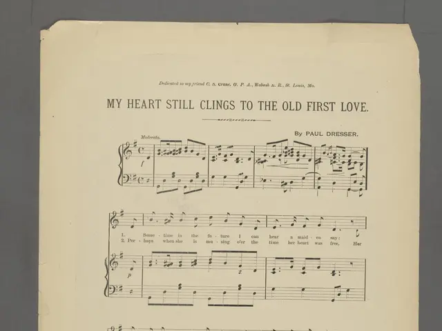 The image shows a paper with text and music symbols on it, with color options at the bottom. The...
