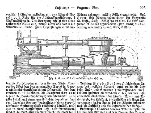 The image shows a page from a book with a drawing of a machine on it, which appears to be a mining...