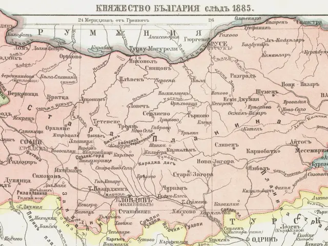The image shows a poster with a map of Ukraine from 1885, depicting the extent of the Russian...