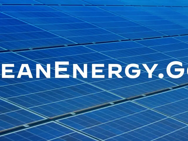 The image shows a blue solar panel with the words "Clean Energy Gov" in the middle, indicating that...