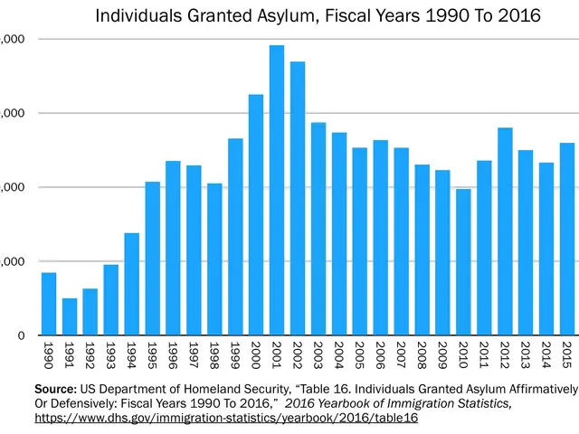 The image shows a graph depicting the number of individuals granted asylum in the United States...