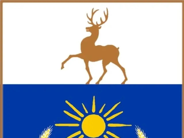 The image shows the coat of arms of the Republic of Kazakhstan, which consists of a white...