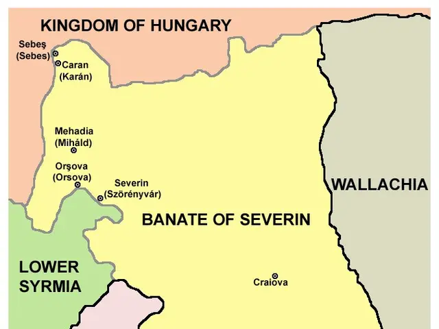 The image shows a poster with a map of Hungary and the text "Banate of Severin" written on it. The...