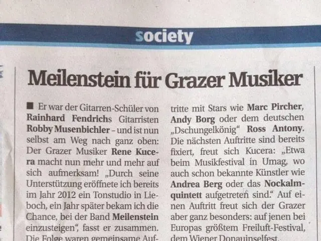 The image shows a newspaper article featuring two men in suits and ties, with the headline "Grazer...