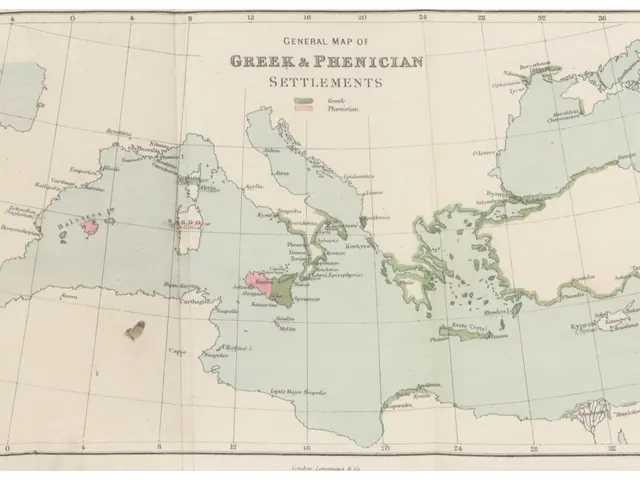 The image shows a paper with a map of Greece and the Mediterranean Sea, with text written on it....
