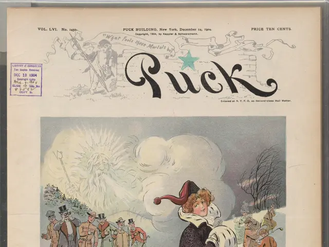 The image shows a woman in a red dress skating on an ice rink surrounded by a group of people,...