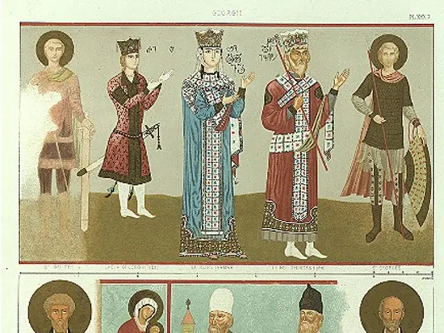 The image shows a poster with a group of people wearing different colored dresses and holding...