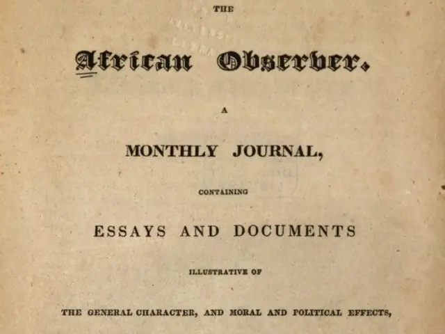 The image shows an old book with the title "The African Observer: A Monthly Journal, containing...