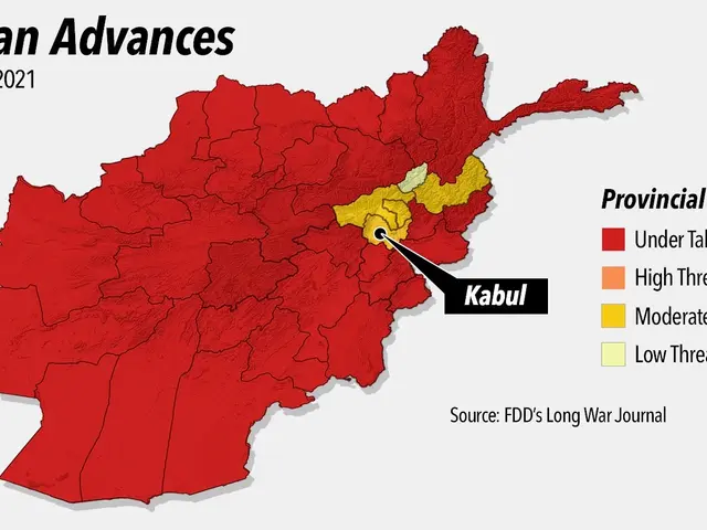 The image shows a map of Afghanistan with the provinces highlighted in red and yellow. The text on...