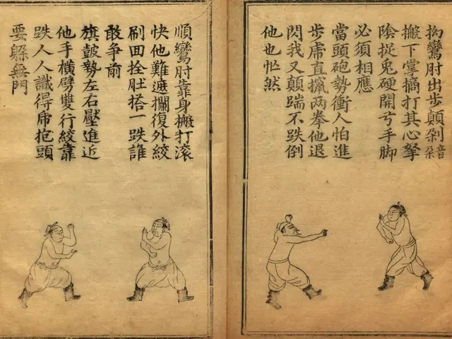 The image shows an open book with Chinese writing on it, depicting three sumo wrestlers in a...