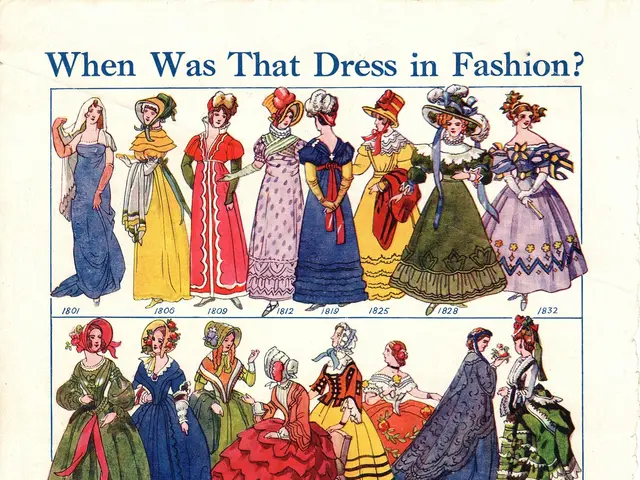 The image shows a paper with pictures of women wearing fashionable dresses from the 1890s, with the...
