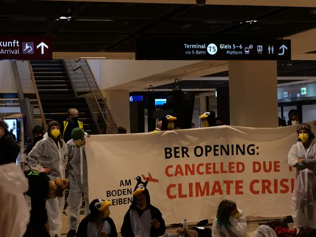 The image shows a group of people wearing masks and holding a banner that reads "Ber Opening...