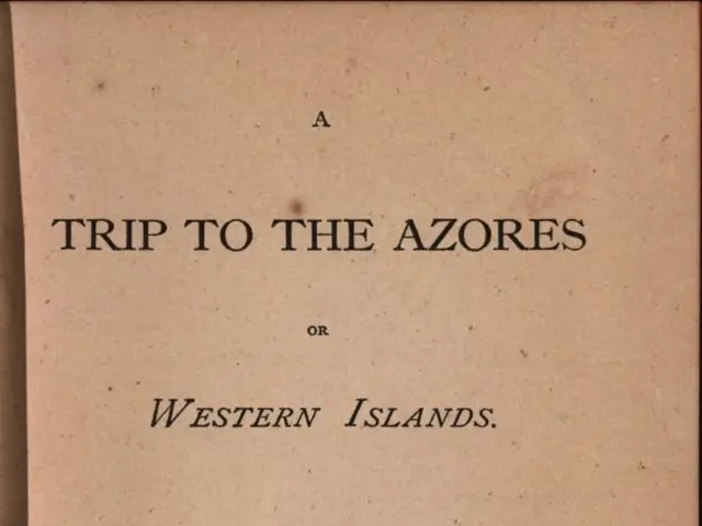 The image shows an open book with the title "A Trip to the Azores or Western Islands" written on...