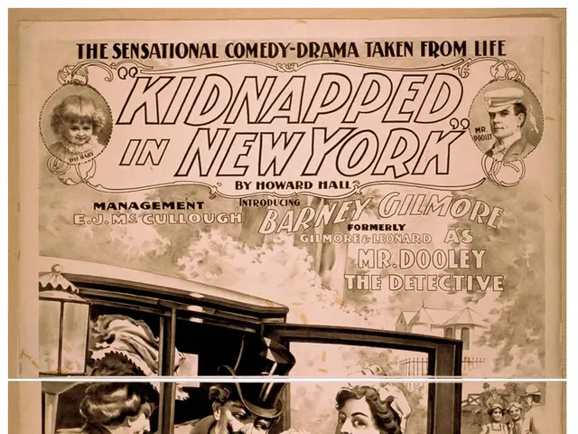The image shows a poster for the movie Kidnapped in New York, featuring a group of people sitting...