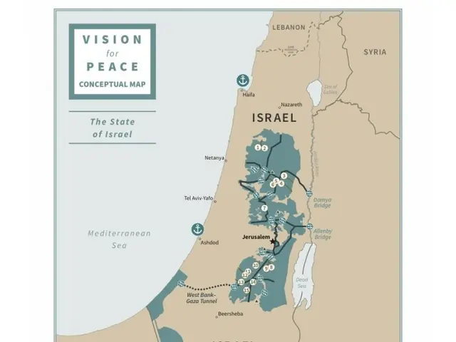 The image shows a poster of a map of Israel with the words "Vision for Peace Conceptual Map"...