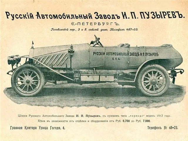 The image shows an old advertisement for a car with a picture of the vehicle on it. The car is a...