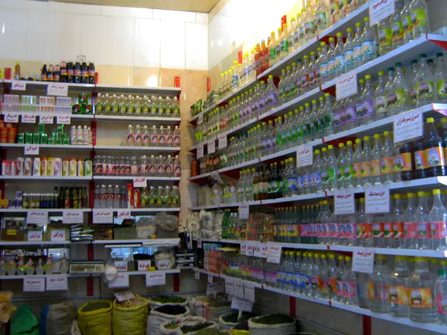 The image shows a store filled with lots of different types of drinks, including bottles, packets,...
