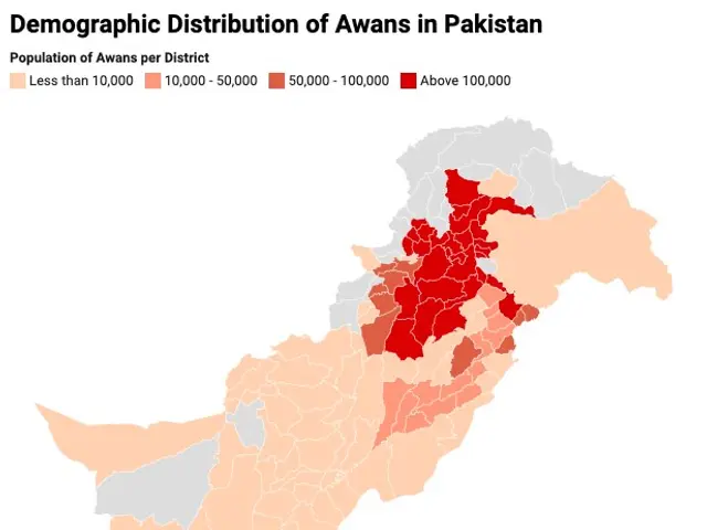 The image shows a map of Pakistan with different colors indicating the demographic distribution of...
