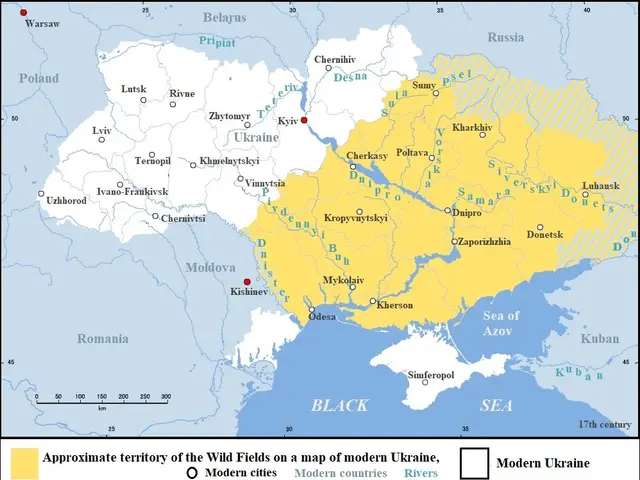 The image shows a poster with a map of Ukraine, highlighting the approximate territory of the wild...