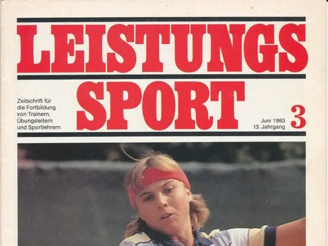 The image shows a magazine with a picture of a woman playing tennis on the cover. She is holding a...