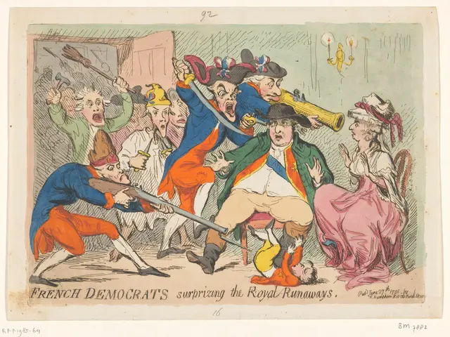 The image shows a paper with a cartoon depicting French Democrats surprising the royal runaways....