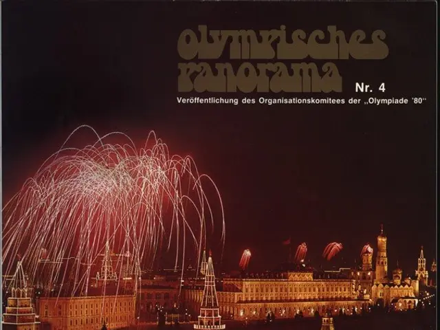 The image shows a poster of the Olympic Games in Moscow, Russia, with a bridge spanning a body of...