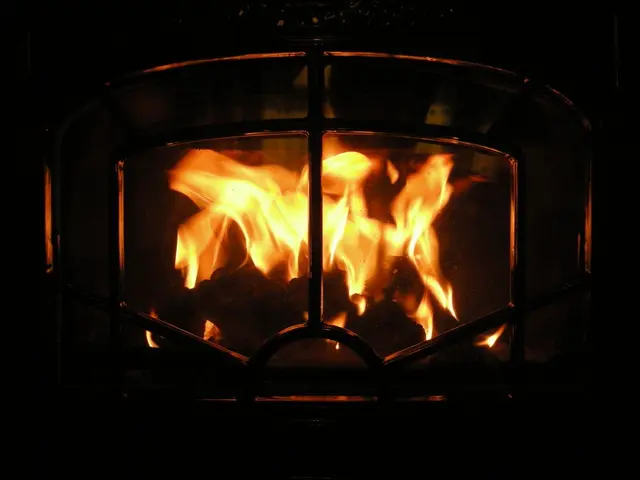 In this image there is a fire in the firewood chimney.