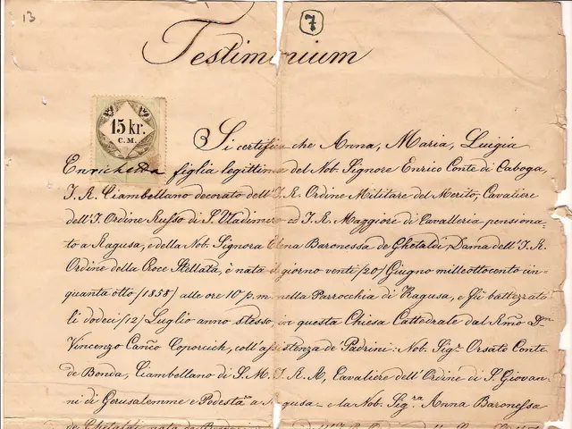 The image shows an old document with a stamp on it, which appears to be a letter from the Italian...