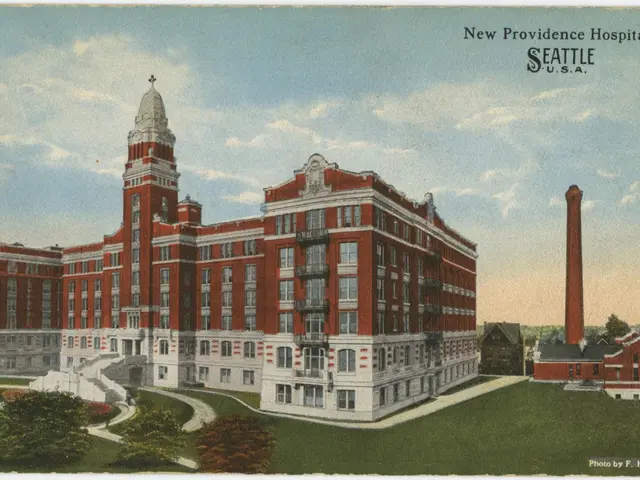 The image shows a postcard of the New Providence Hospital in Seattle, Washington. It features a...