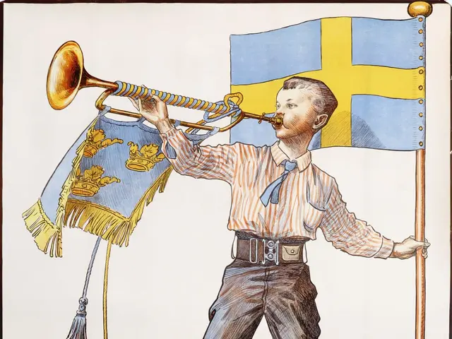 The image shows a poster advertising a concert in Stockholm, Sweden in 1916. It features a person...