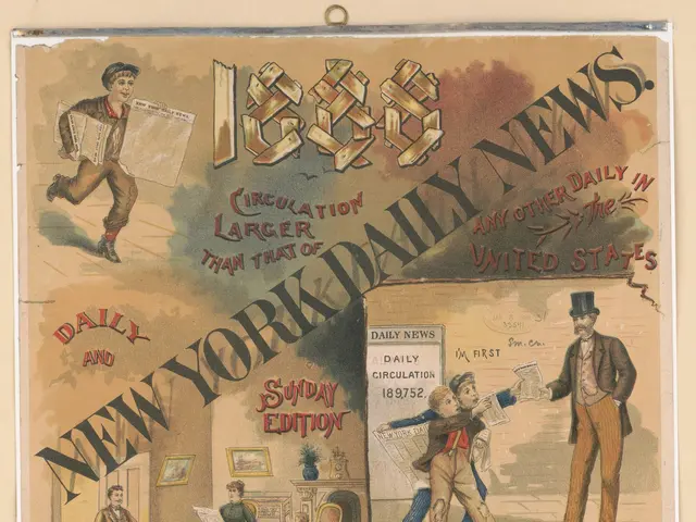 The image shows an old newspaper with a calendar on it, featuring pictures of people, buildings,...