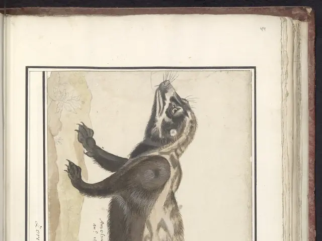 The image shows an open book with a drawing of a raccoon on it. The raccoon is depicted in a...