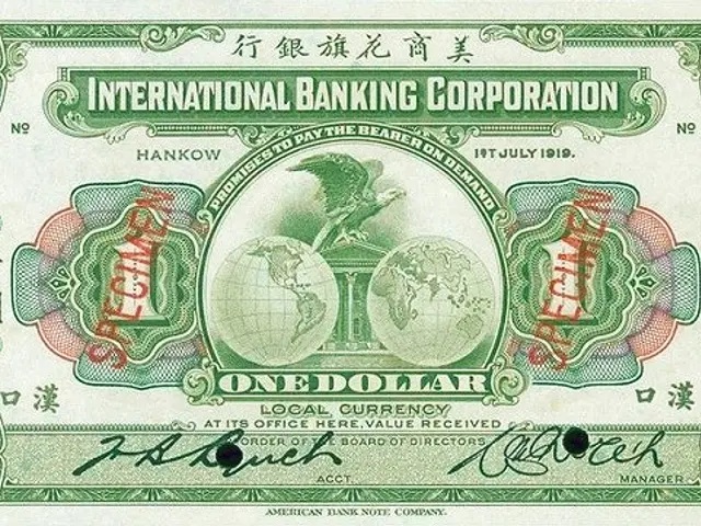 The image shows an old one dollar banknote from the International Banking Corporation. It has a...