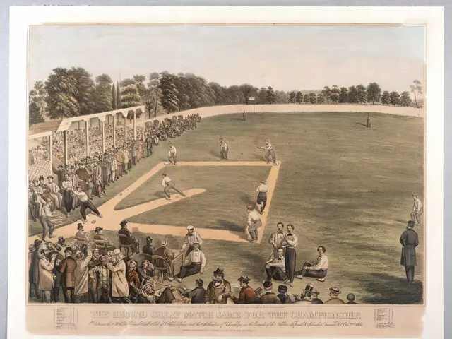 The image shows a group of people playing a game of cricket on a grassy field, with trees in the...