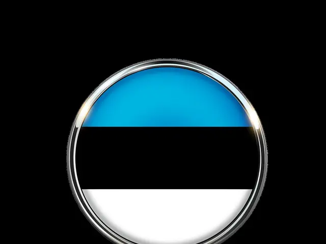 The image shows the Estonian flag, which is composed of three horizontal stripes of blue, black,...