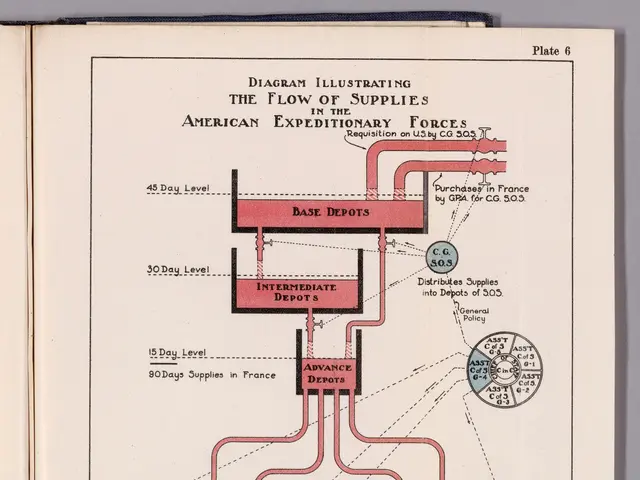 The image shows an open book with a diagram illustrating the flow of supplies in the American...