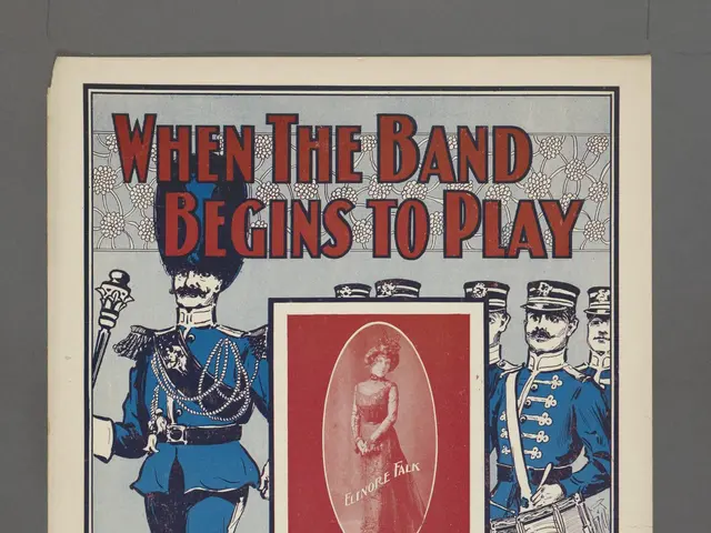 The image shows a poster with text and pictures of people playing musical instruments. At the...