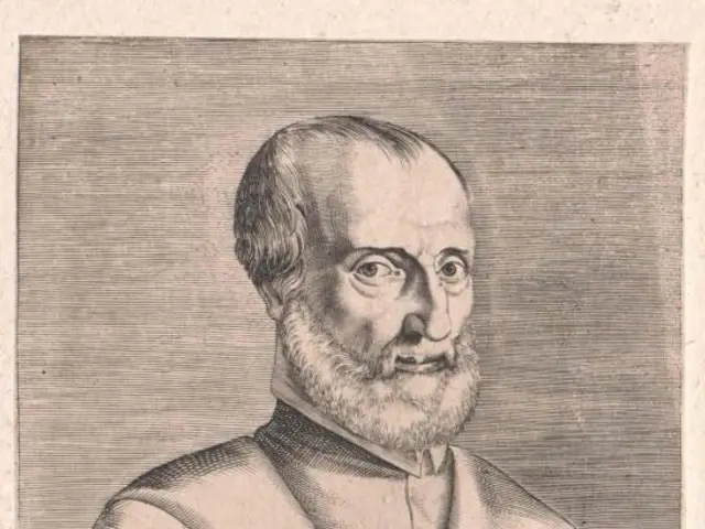 The image shows a black and white engraving of a man with a beard, believed to be Hippolyte, the...