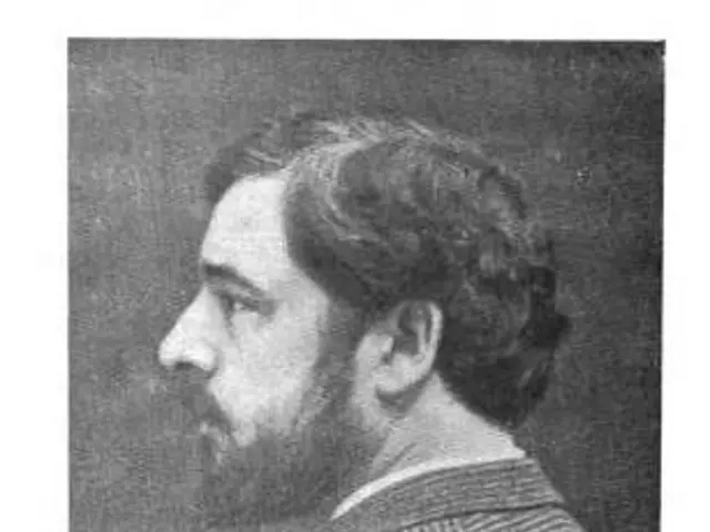The image shows a black and white photo of a man with a beard, identified as George Parsons...