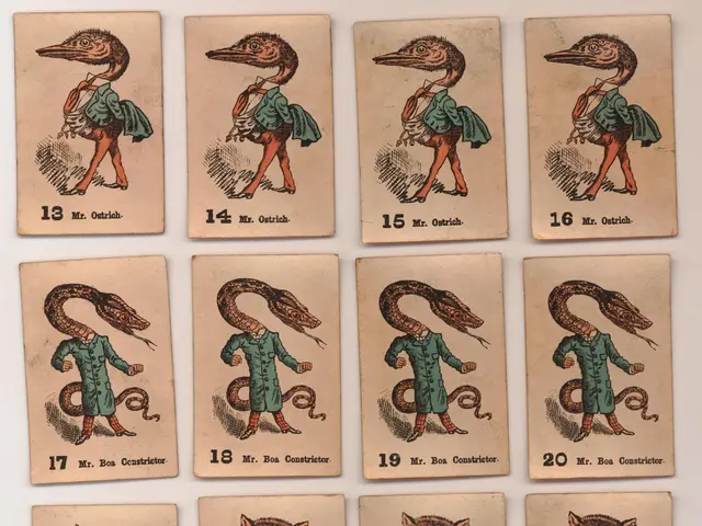 The image shows a set of twelve playing cards with illustrations of animals on them. The cards are...