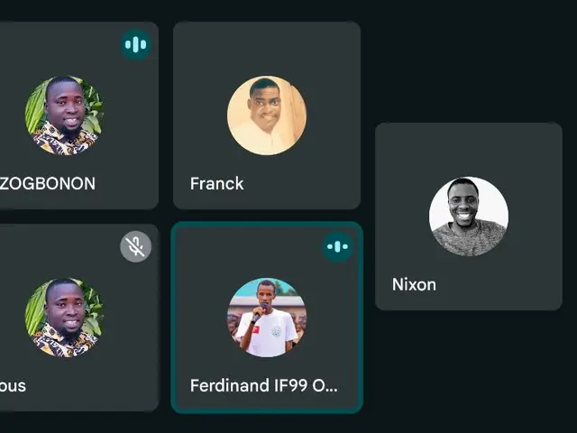 The image shows a screenshot of a group of people on a dark background, with text indicating that...