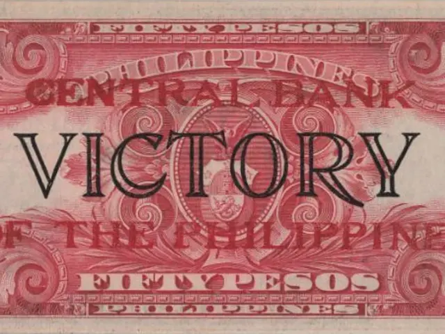 The image shows an old Philippine banknote with the words "Victory of the Philippines" written on...