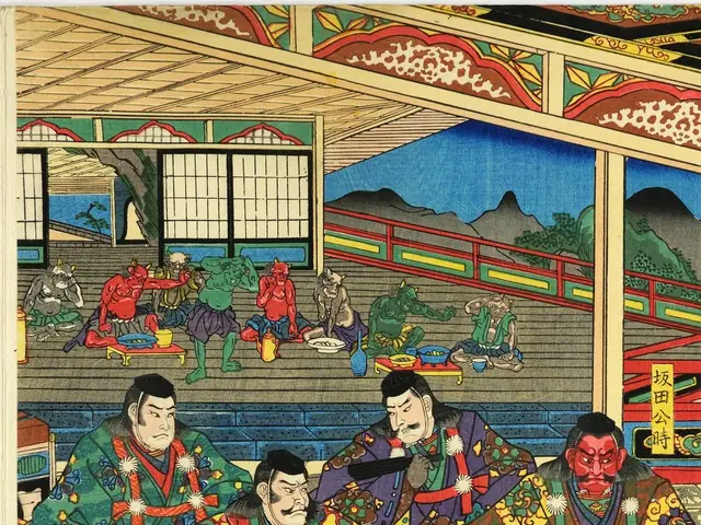 The image shows a poster from the series Fifty-Three Stations of the Tokaido by Utagawa Kunisada...