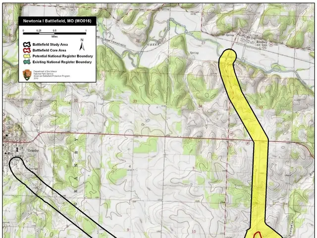 The image shows a topographic map of the Battlefield area, with text indicating the location of the...