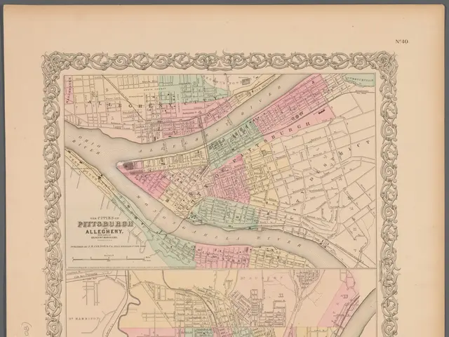 The image shows an old map of the city of Pittsburgh, Pennsylvania from 1855. It is a detailed map...