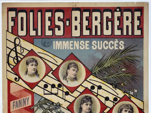 The image shows a poster for the Folies-Bergere and Immense Succès concert, featuring pictures of...