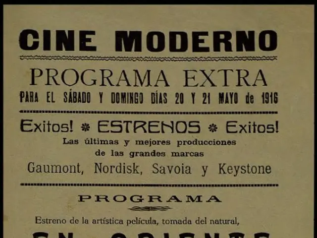 The image shows an old newspaper advertisement for a movie with a black background. The text on the...