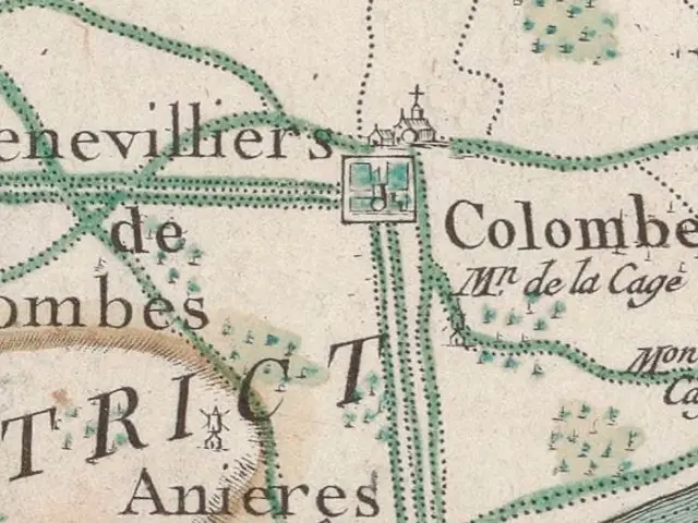 The image shows an old map of the city of Colombo, Sri Lanka, with text written on it. The map is...
