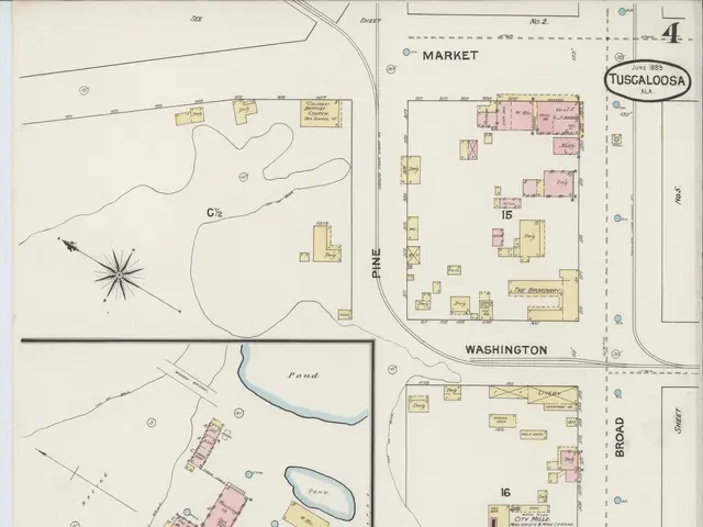 The image shows an old map of the city of Washington, D.C. with buildings, water, and text written...