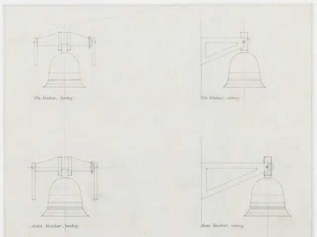 The image shows a drawing of a bell on a piece of paper with a scale at the bottom. The bell is...